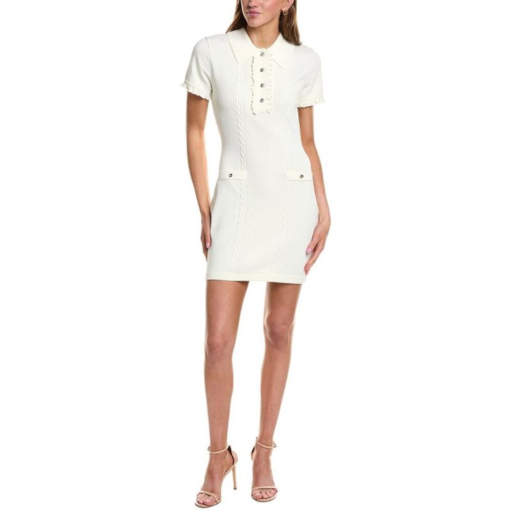 English Factory Womens  Ruffle Placket Knitted Mini Dress, White